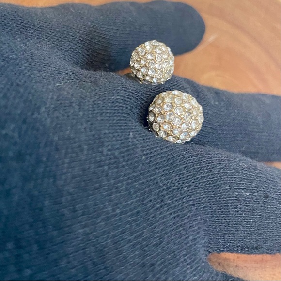Vintage Open Cuff Pave Crystal Double Dome Disco Ball Crystal Ball Cluster Ring - Picture 8 of 11